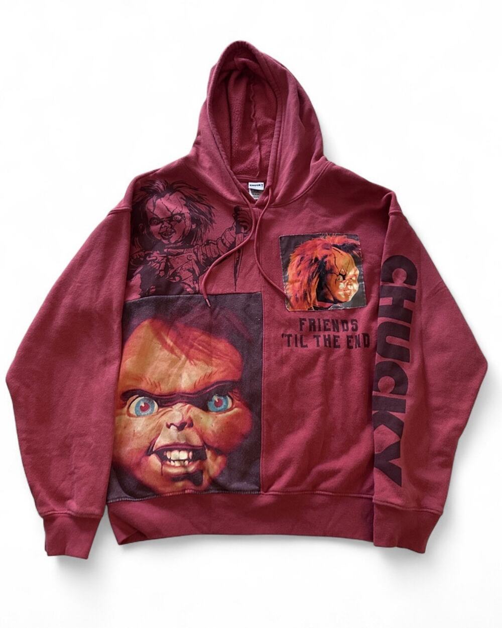 Chucky Child's Play Horror Movie Graphic Hoodie Red Friends Til The End Mens M